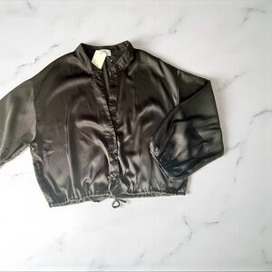 Elegant Black Satin Women's Blazer